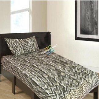 White and green abstract cotton single bedsheet with pillow cover