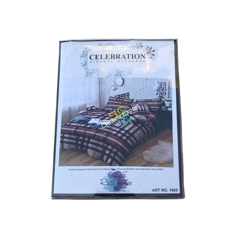 Checkered Printed Double Bedsheet with Two Pillow Cover - Image 2