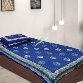 Beautiful Cotton Blue Printed Single Bedsheet with two Pillow Covers