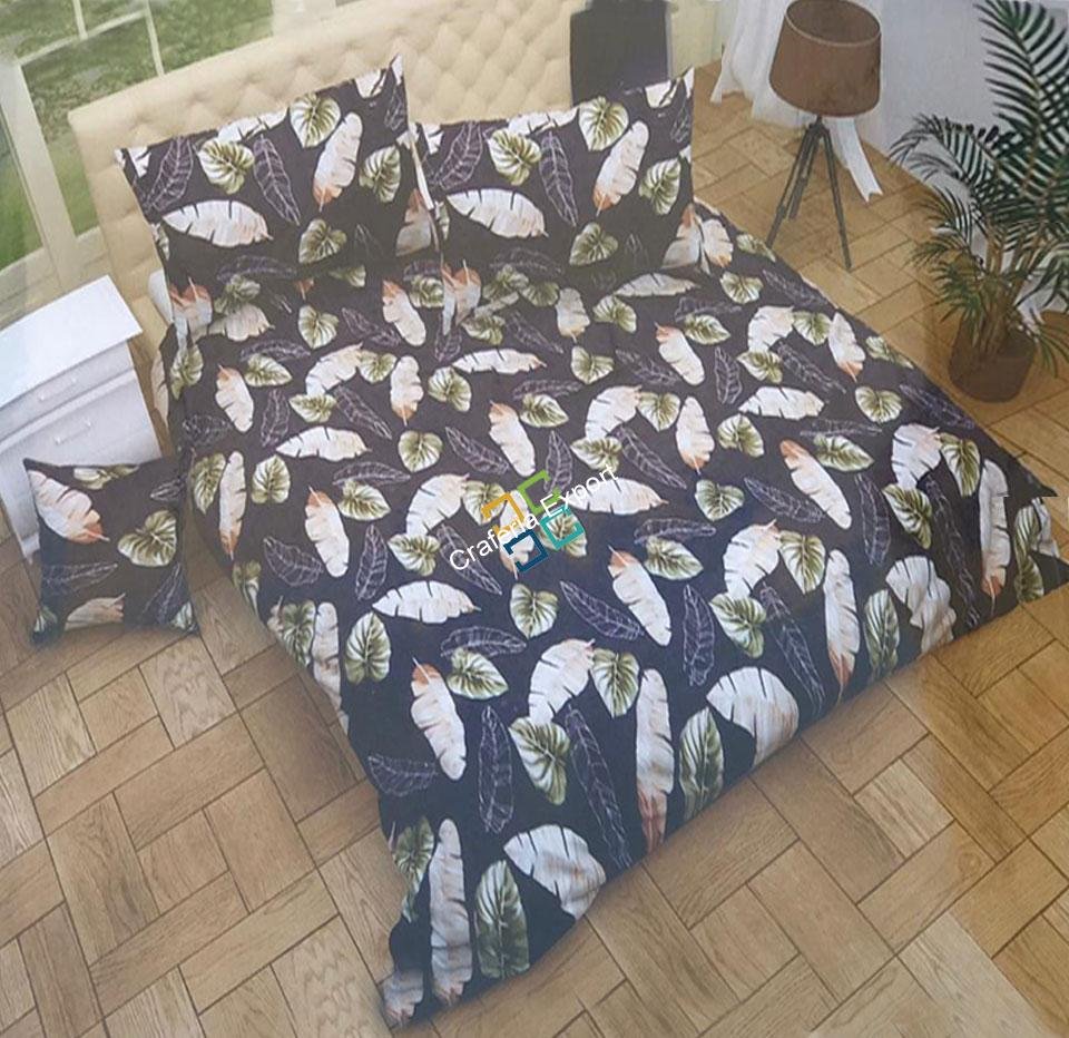 Leaf Printed cotton double Bedsheet with two pillow covers