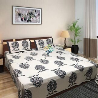 Cotton Printed King size Bedsheet / Bedspread with Two Pillow Covers