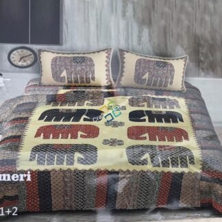 Elephant Print Rajasthani King Size Bedsheet With Two Pillow Covers For Home Decor