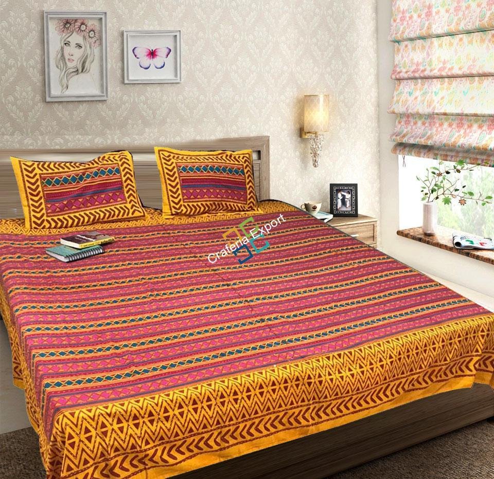 Cotton Double Bedsheet With 2 Pillow Cases