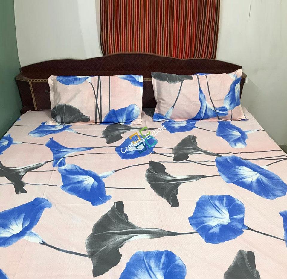 Floral printed double Bedsheets cotton fabric with 2 pillow cases (set of 3) - Image 2