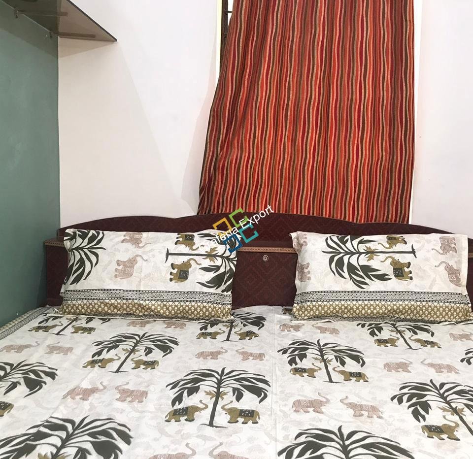 Jaipuri Elephant Tree Printed Cotton Double Bedsheet / Bedspread with Two Pillow Covers - Image 3