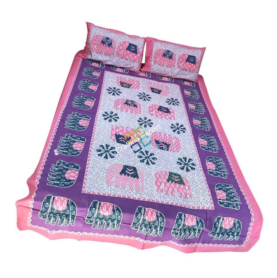 Rajasthani Elephant Print Jaipuri Single bedsheet with 100% Cotton (2 pillow covers)