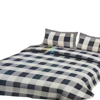 Blue and white plaid pattern Double Bedsheet with  two pillow covers 100% cotton