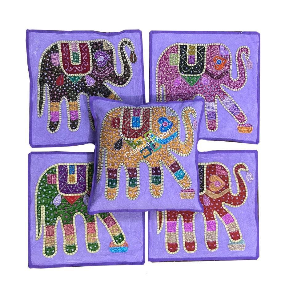 Traditional Jaipuri Elephant Jogi Patchwork Cushion Covers -Purple - Image 2