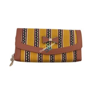 Yellow stylish ikat wallet/purse with double zipper