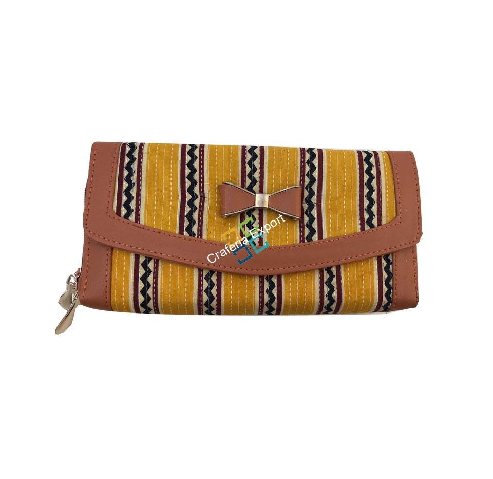 Yellow stylish ikat wallet/purse with double zipper