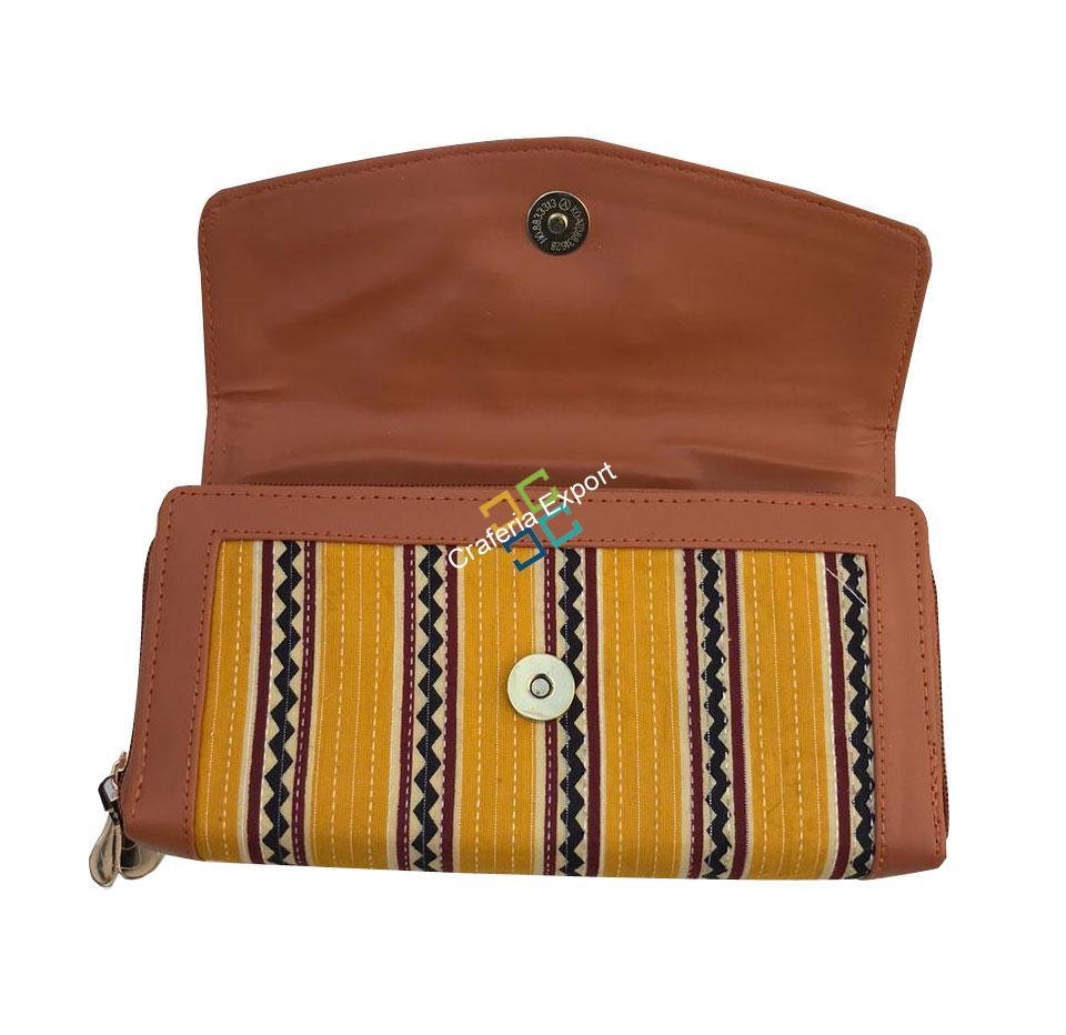 Yellow stylish ikat wallet/purse with double zipper - Image 2
