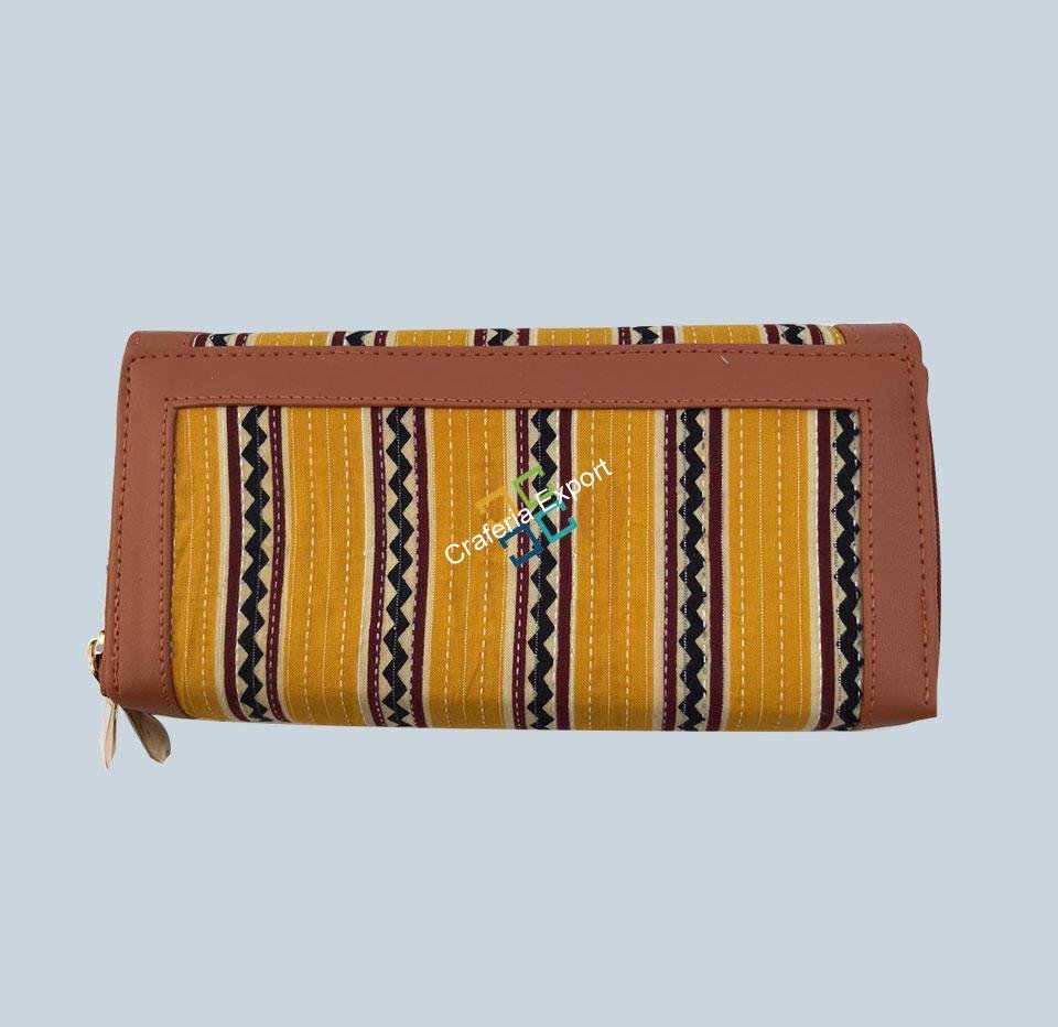 Yellow stylish ikat wallet/purse with double zipper - Image 3