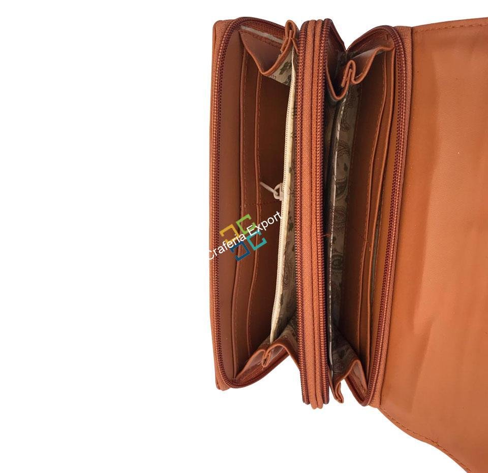 Yellow stylish ikat wallet/purse with double zipper - Image 4