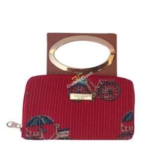 Ikkat printed double zipper clutch/wallet with handle