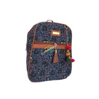 Ikkat printed backpack with cute classy pom pomp