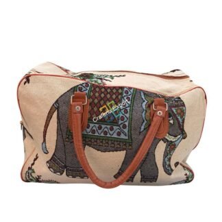Elephant printed canvas travel handbag for casual use