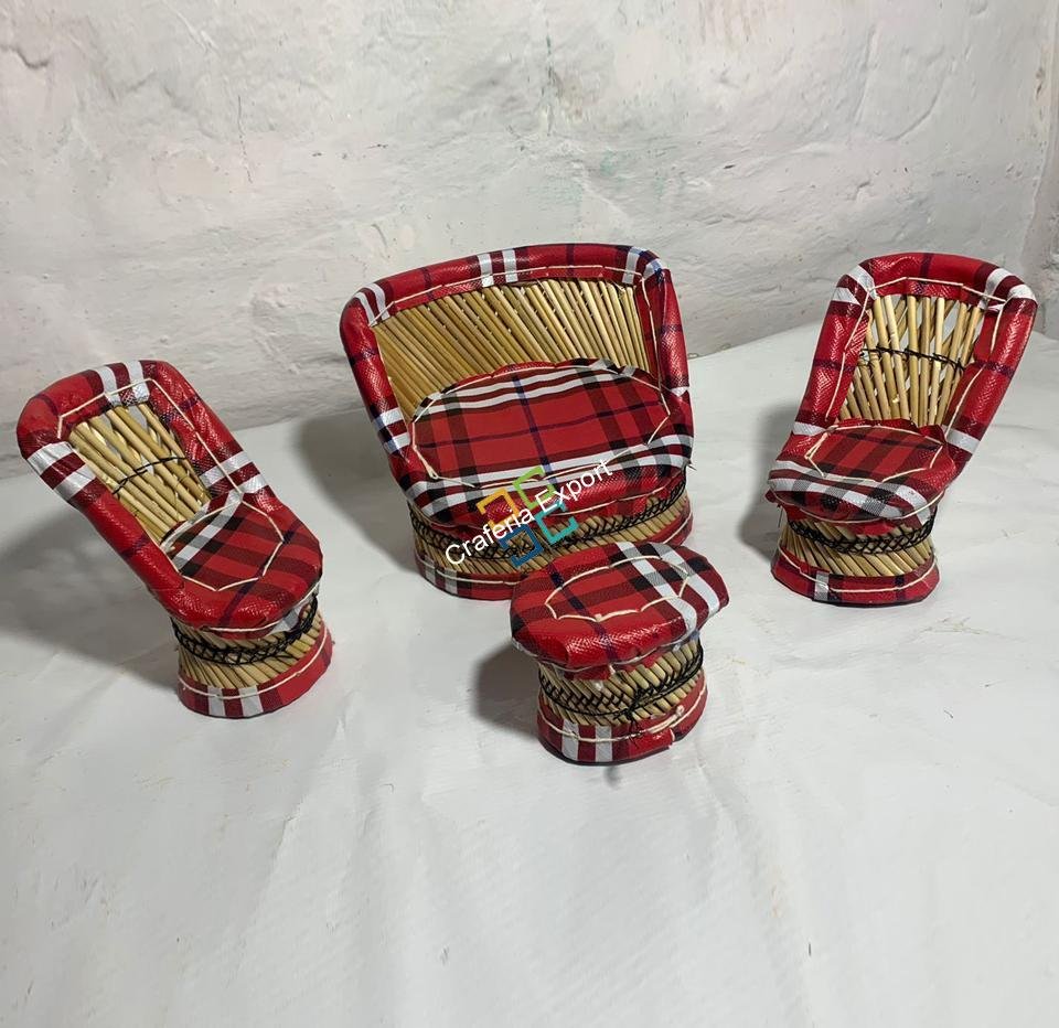 Bamboo Miniature Eco-Friendly Kids Sofa Set Toy for Playing | Decoration Sofa Set | Bamboo Toys Set Mudha chair table set for Showpieces (Set of 4) - Image 12