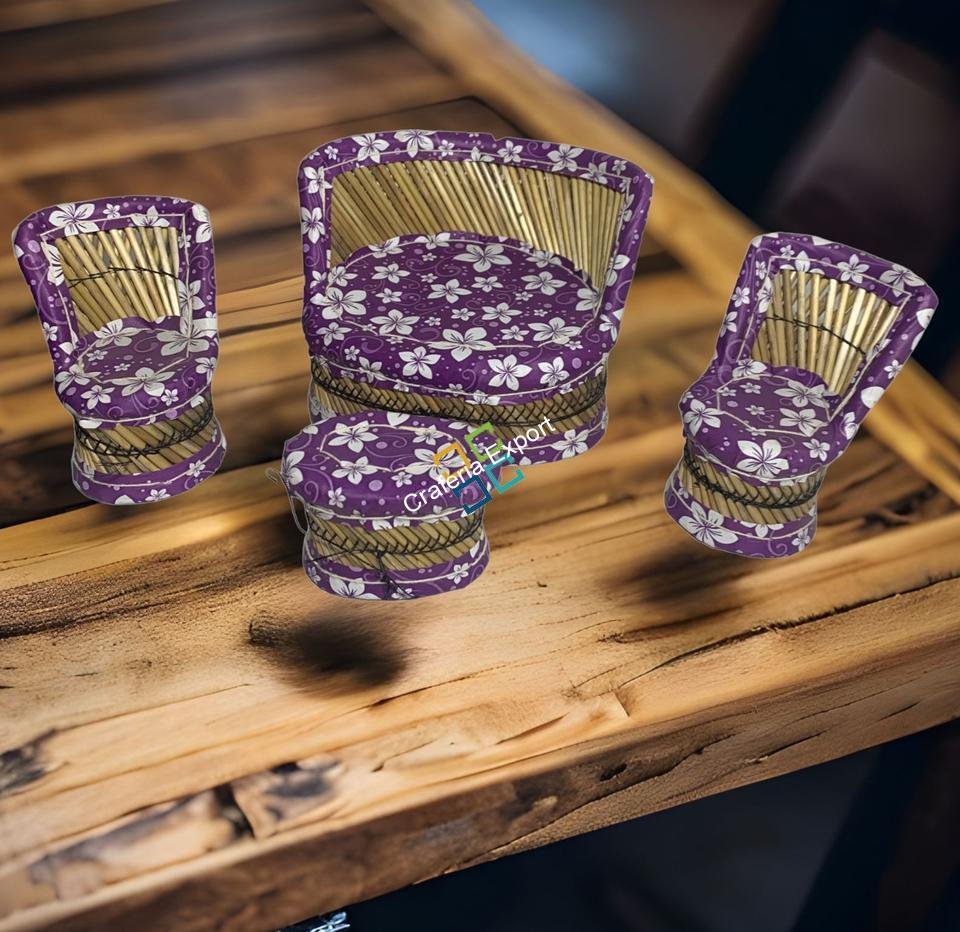 Bamboo Miniature Eco-Friendly Kids Sofa Set Toy for Playing | Decoration Sofa Set | Bamboo Toys Set Mudha chair table set for Showpieces (Set of 4) - Image 5