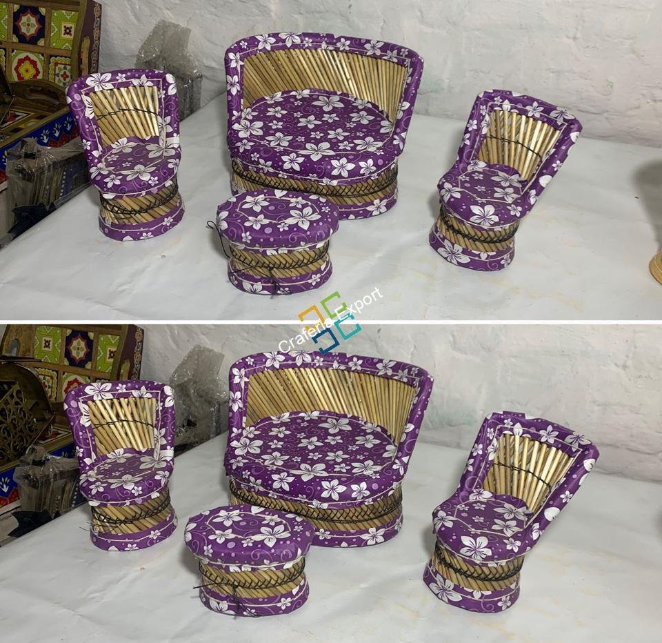 Bamboo Miniature Eco-Friendly Kids Sofa Set Toy for Playing | Decoration Sofa Set | Bamboo Toys Set Mudha chair table set for Showpieces (Set of 4) - Image 11