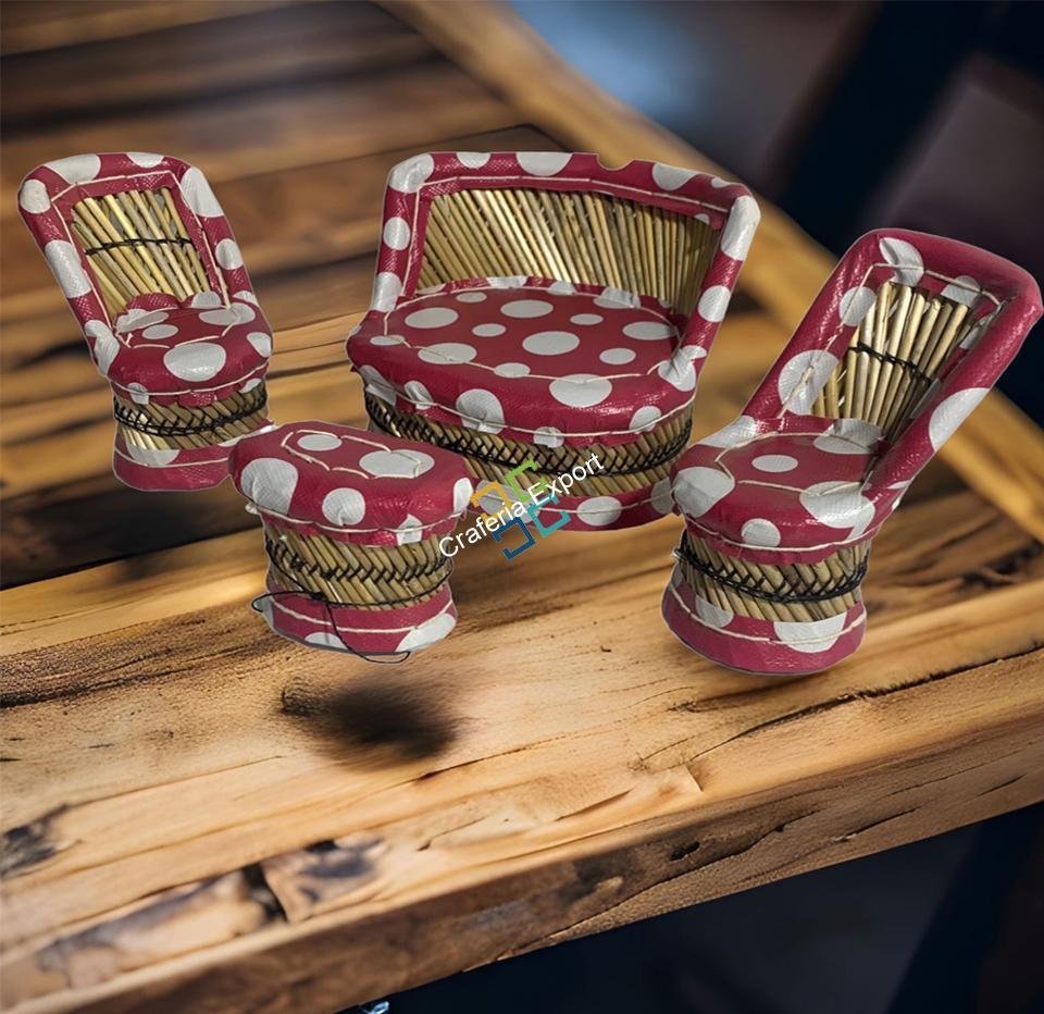 Bamboo Miniature Eco-Friendly Kids Sofa Set Toy for Playing | Decoration Sofa Set | Bamboo Toys Set Mudha chair table set for Showpieces (Set of 4) - Image 8