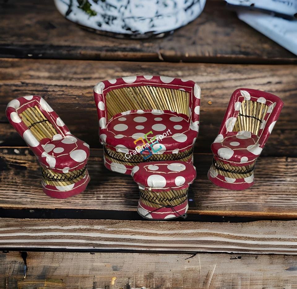 Bamboo Miniature Eco-Friendly Kids Sofa Set Toy for Playing | Decoration Sofa Set | Bamboo Toys Set Mudha chair table set for Showpieces (Set of 4) - Image 13