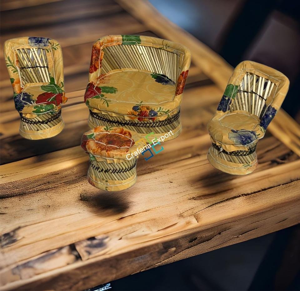 Bamboo Miniature Eco-Friendly Kids Sofa Set Toy for Playing | Decoration Sofa Set | Bamboo Toys Set Mudha chair table set for Showpieces (Set of 4) - Image 4