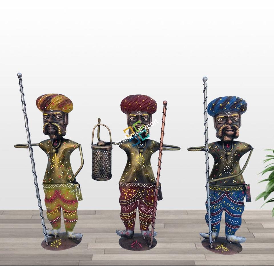 Handcrafted Rajasthani Chokidar Men Figurine /Showpiece(Set of 3) - Image 2