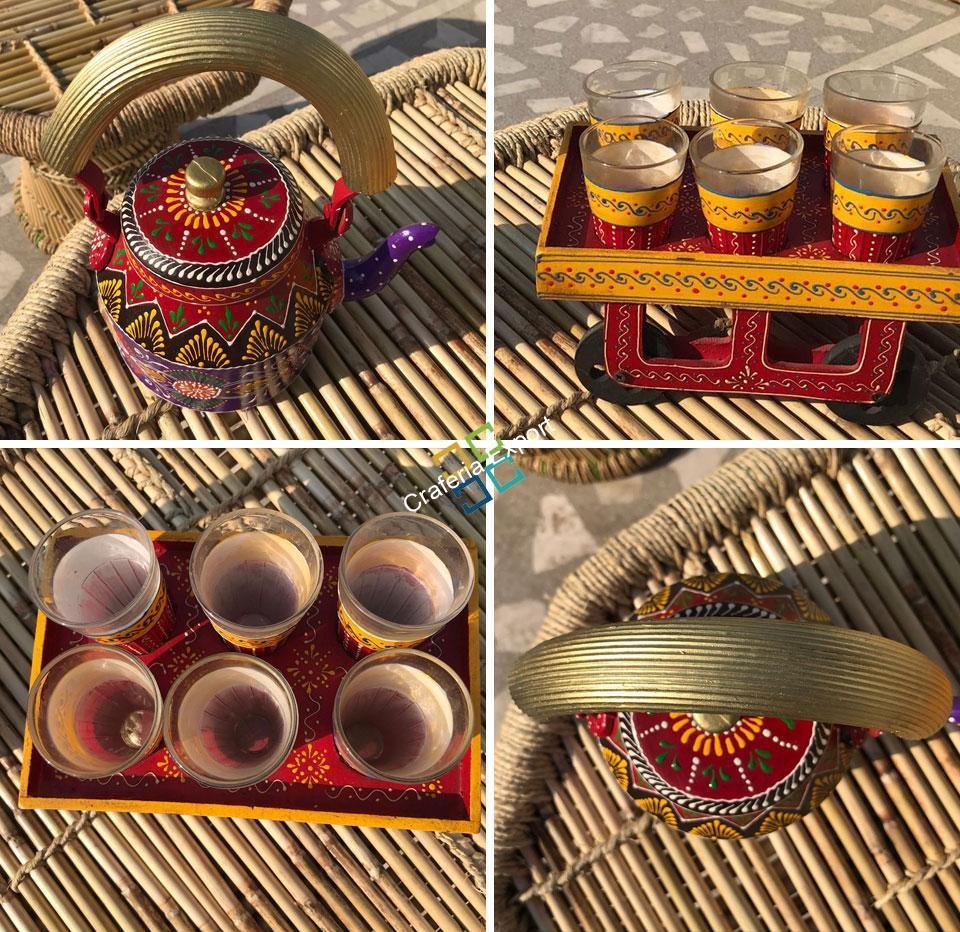 Set of Traditional Stlye Kettle(ketli) With Moving Tray and 6 Glasses - Image 3