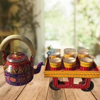 Set of Traditional Stlye Kettle(ketli) With Moving Tray and 6 Glasses