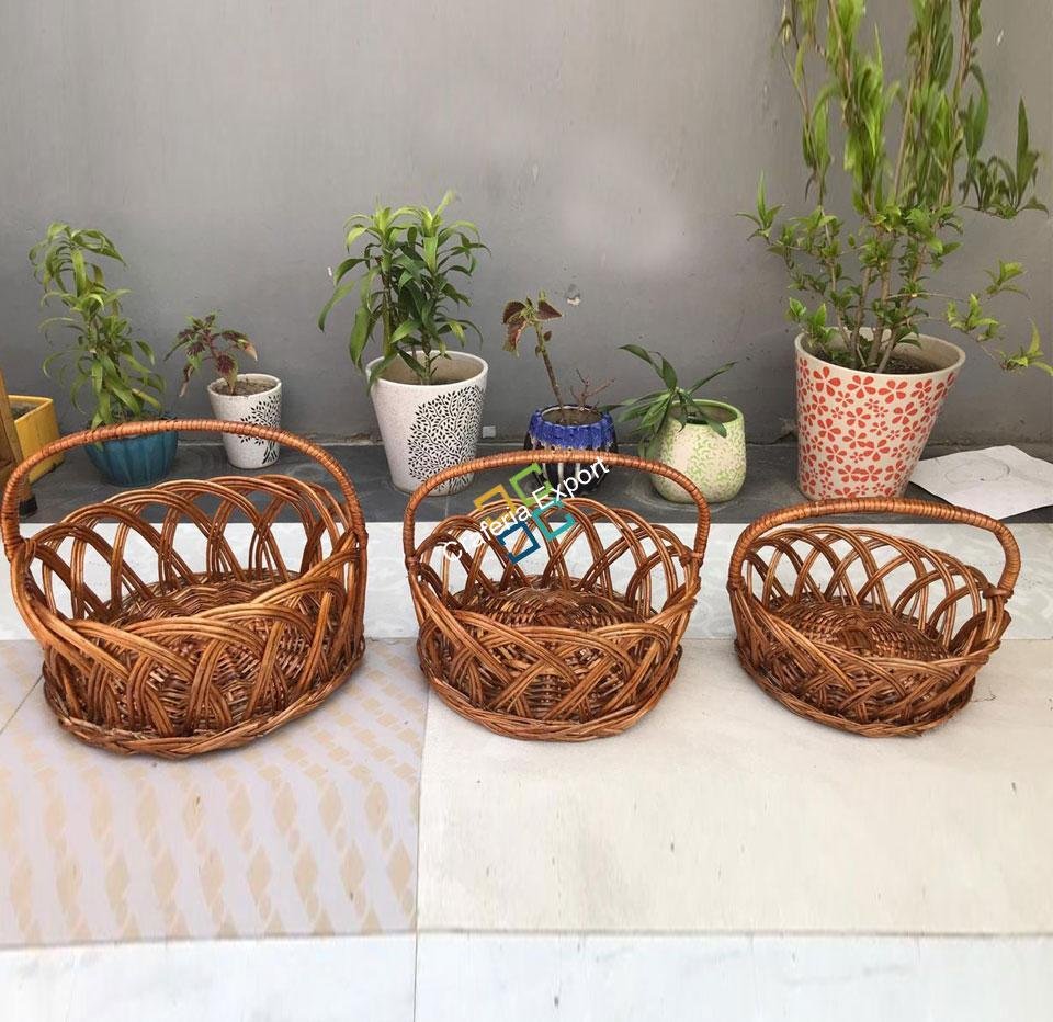 Handmade Storage Basket with Cane Frame ( Set of 3 )