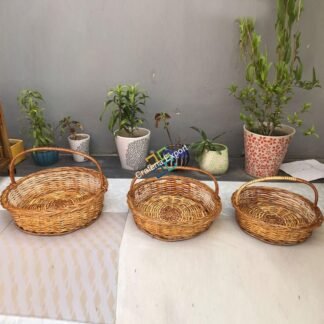 Brown Kitchen Storage Cane Basket for all Purpose ( Set of 3 )