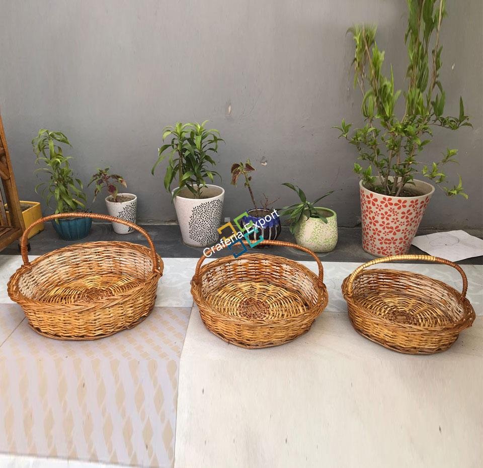 Brown Kitchen Storage Cane Basket for all Purpose ( Set of 3 )