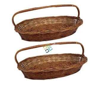 Bamboo Multipurpose Storage Basket Oval Handle ( Set of 2 )