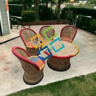 Bamboo Cane Chair Table Outdoor Furniture Set For Garden / Balcony