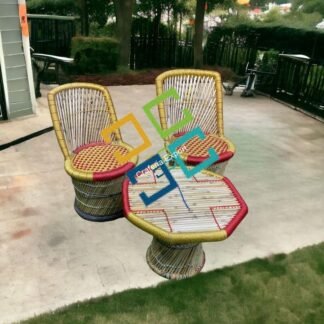 Eco-friendly Bamboo Mudda Chair Table Set for Outdoor Furniture balcony and garden set of 3