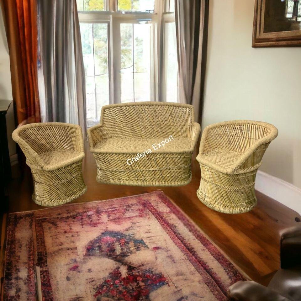 3 seater with bar shaped bamboo dining chairs furniture set of 3 for indoor outdoor