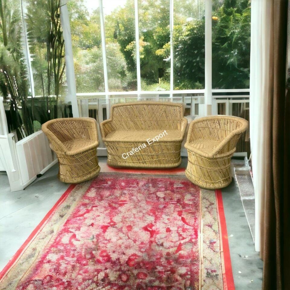 3 seater with bar shaped bamboo dining chairs furniture set of 3 for indoor outdoor - Image 2