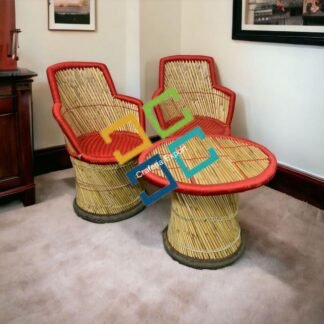 Bamboo Red colour chair table set with armrest for balcony / outdoor