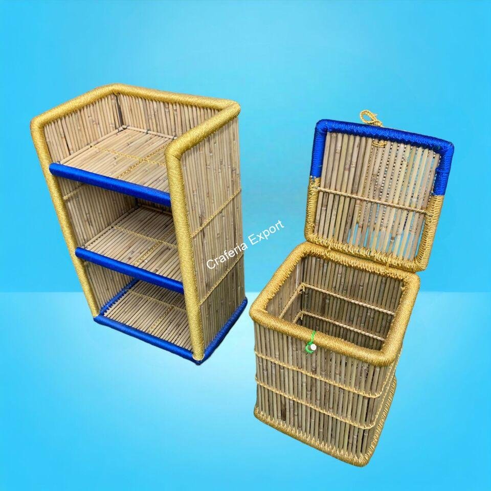 Eco-friendly bamboo cane laundry basket and bamboo rack shelf combo set - Image 3