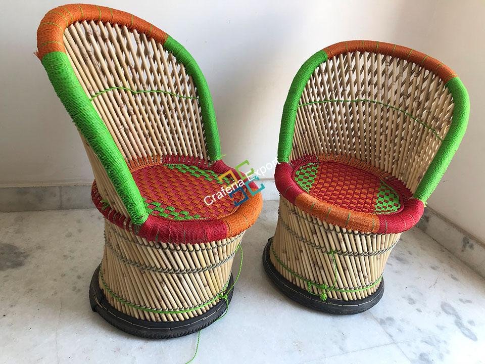 Handicraft Cane Bamboo chairs for outdoor/indoor use (set of 2)-medium - Image 3