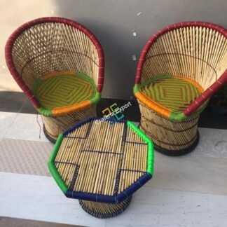 Cane Bamboo Muddha Chairs with table handmade for indoor/outdoor