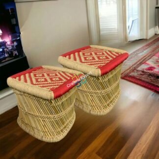 Bamboo Mudda Stool for Indoor and Garden in Square Shape / Bamboo Pidha Stool
