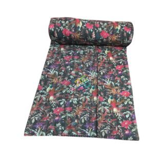 Traditional handmade jaipuri flower print kantha quilt / dohar for double bed
