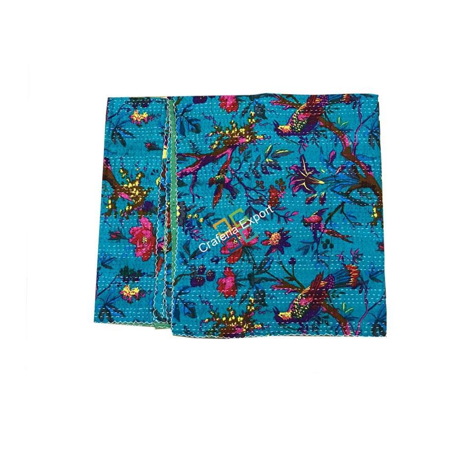 Handmade Bird Print Double Bed Kantha Quilt/ Bedspread/Indian Kantha Throw / Indian Cotton Kantha Quilts, 100% cotton, 220 X 270 cms - Image 2
