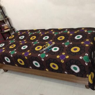 Geometric Circle Design Brown Kantha Quilt/ Dohar/ Razai, 100% Cotton Single Bed AC Quilt