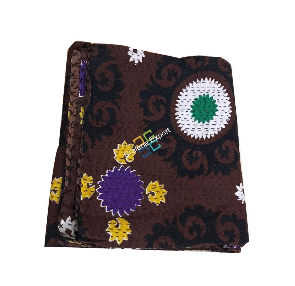 Geometric Circle Design Brown Kantha Quilt/ Dohar/ Razai, 100% Cotton Single Bed AC Quilt - Image 3