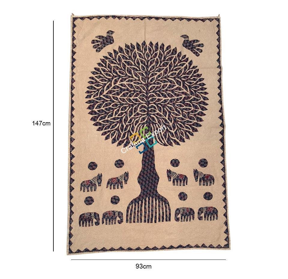 Cotton Wall Hanging for Interior Decor with Banyan Tree Printed-Brown - Image 3