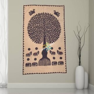 Cotton Wall Hanging for Interior Decor with Banyan Tree Printed-Brown