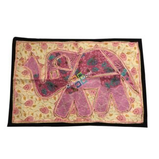 Royal Elephant Embroidery Work Jaipuri Table Runner/ Wall Hanging -Baby Pink