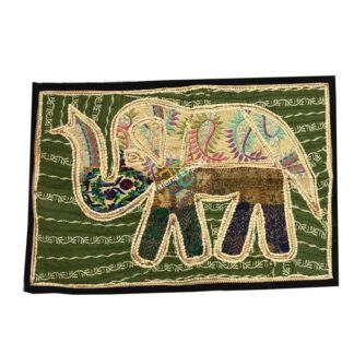 Magnificent Elephant Embroidery Work Jaipuri Wall Hanging/Table Runner -Grey